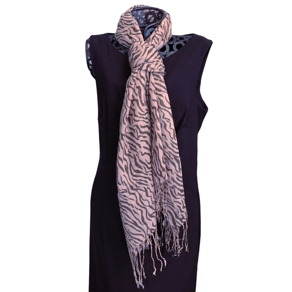 Look by M Zebra Printed Fringe Wrap Scarf in Pink